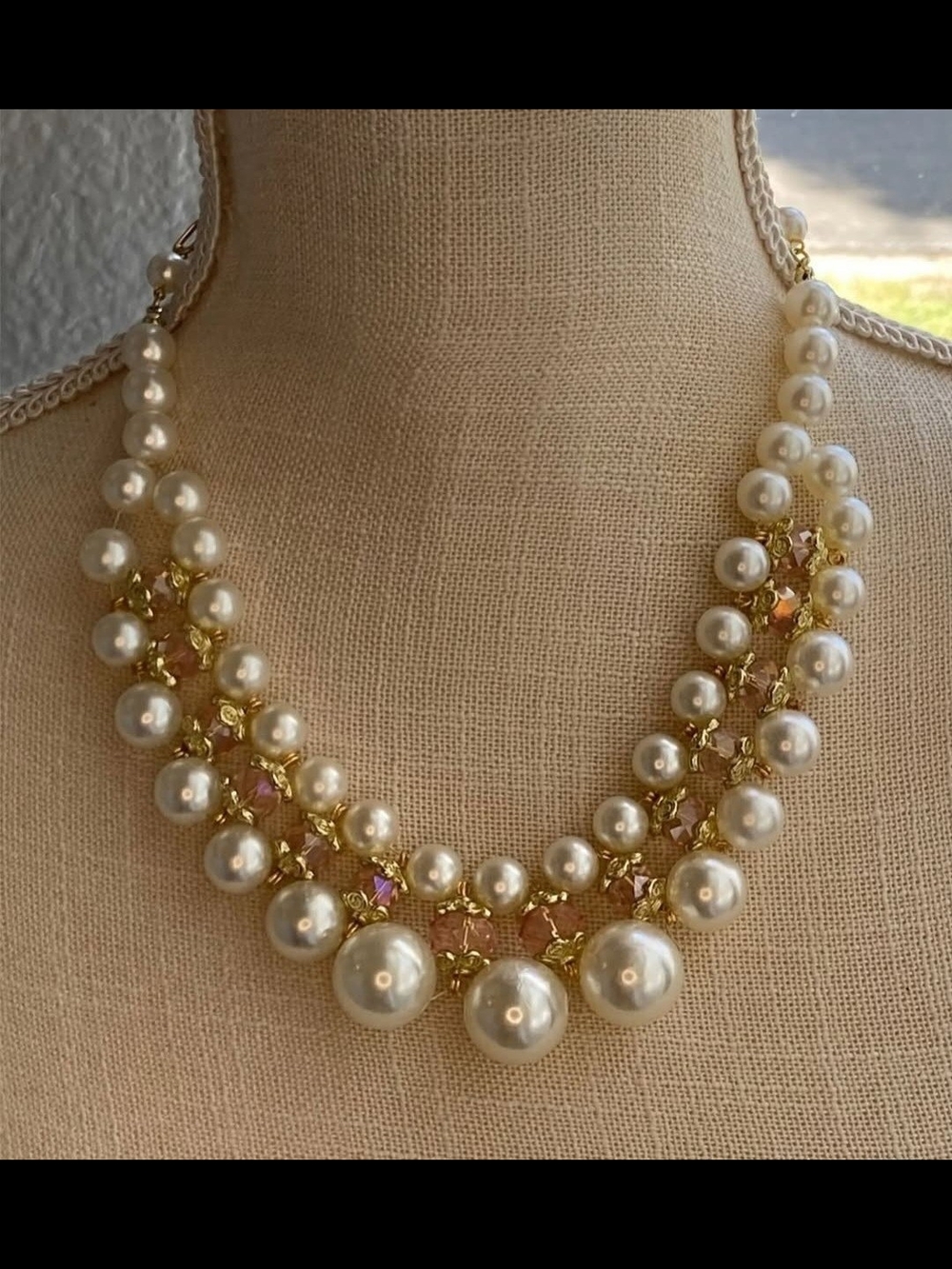 Classic Ivory Pearl and Gold Statement Necklace